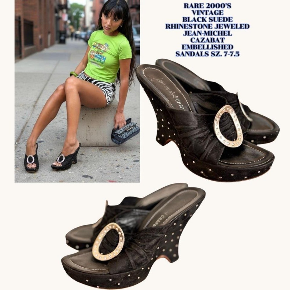 💎 ARCHIVAL Jean-Michel Cazabat‎ Rhinestone Suede Wedges 7-7.5/37